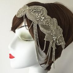 Luxury Rhinestone Diamante Headpiece Flapper 20s Gatsby | Etsy Embellished Crown Headpiece For Weddings, Glamorous Rhinestone Wedding Headpiece, Glamorous Rhinestone Headpiece For Wedding, Glamorous Wedding Headpiece With Rhinestones, Glamorous Crystal Embellished Headband, Glamorous Adjustable Headband, Silver Bridal Headband For Party, Vintage Wedding Headband Headpiece, Adjustable Crystal Crown Headpiece