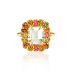 3.59 Ct. Green Amethyst Multi Tourmaline 14K Yellow Gold Statement Ring - YoTreasure Gold Rings Stackable, Multi Sapphire, Word Meaning, Gold Statement Ring, Gold Rings Jewelry, Orange Sapphire, Yellow Gold Engagement, Sky Blue Topaz, Yellow Gold Engagement Rings