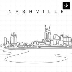 the nashville skyline is outlined in black and white