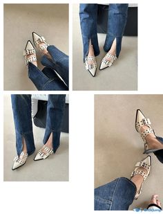 Casual Pointed Toe Synthetic Heels, Casual Synthetic Pointed Toe Heels, Casual Synthetic Heels With Pointed Toe, Casual Pointed Toe Heels With Buckle, Casual Pointed Toe Heels With Buckle Closure, Mouth Design, Rough Heels, Shoe Sole, Pu Heels