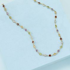 Ross-Simons - 12.30 ct. t. w. Multi-Gem Necklace in 14kt Gold Over Sterling. 20". A cheerful strand of rainbow jewels at a price that may surprise you. This necklace lines up 12.30 ct. tot. gem wt. bezel-set amethyst, citrine, garnet, blue topaz and peridot rounds. Suspends from a cable chain. Lobster clasp, 14kt yellow gold over sterling silver necklace. Gold Multi-stone Fine Jewelry Gemstones, Gold Multi-stone Gemstones In Fine Jewelry Style, Gold Gemstones With Bezel Setting In Fine Jewelry, Elegant Multicolor Gemstones In Bezel Setting, Elegant Gold-plated Multi-stone Necklaces, Elegant Multicolor Gemstones With Bezel Setting, Gold Cubic Zirconia Multi-stone Necklace, Gold Multi-stone Cubic Zirconia Necklace, Gold Cubic Zirconia Gemstones With Accents