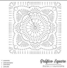 the crochet square pattern is shown in white and has an intricate design on it