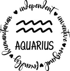 the word aquarius surrounded by handwritten words in black ink on a white background