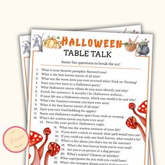 the halloween table talk game is open and ready to be played on your phone or tablet