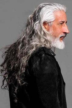 Silver Hair Men Dyed, Long Grey Hair Men, Silver Haired Man, Cars Oc, Dyson Blowout, Silver Long Hair, Gray Hair Men, Silver Hair Shampoo, Silver Hair Men