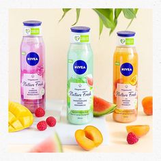 Unsere neuen Pflegeduschen Nature Fresh sind endlich da! 💖💚🧡 Ob Aprikose, Wassermelone oder Himbeere, die vegane Formel pflegt und erfrischt eure Haut. Und es wird noch besser: die Flaschen bestehen aus 100% recyceltem Plastik* und enthalten kein Mikroplastik. Product Label Design, Leather Makeup Bag, Bath And Body Care, Skin Complexion, Body Love, Cream Lotion, Beauty Skin Care Routine, Anti Aging Skin Products, Product Label