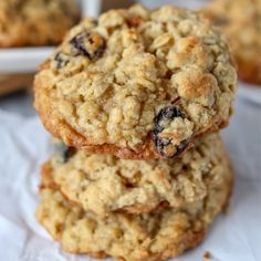 three oatmeal cookies stacked on top of each other