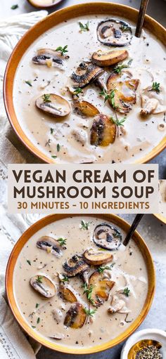 vegan cream of mushroom soup in a bowl