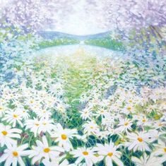 a painting of white daisies in a field