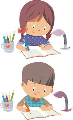 two children doing different things with pencils and paper royalty - free stockvector