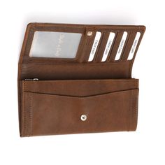 Style n Craft 391106 Ladies Long Clutch Wallet in Oak Color Leather with a Leather Frame on the Outside - Front Angled View Closed N Craft, Tool Pouches, Nail Bags, Leather Frame, Work Belt, Spray Paint Cans, Leather Clutch Wallet, Tool Pouch, Leather Frames