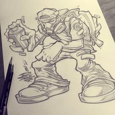 a drawing of a cartoon character holding a beer in one hand and wearing sneakers on the other