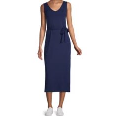 95% Rayon, 5% Spandex Sleeveless, V-Neckline, Midi, Print, Cut Outs, Twist Front, Belt, Midi-Calf Length Blue Stretch Sleeveless V-neck Dress, Blue Stretch V-neck Sleeveless Dress, Blue Sleeveless V-neck Dress For Work, Casual Sleeveless V-neck Dress For Work, V-neck Stretch Sleeveless Dress For Work, Stretch V-neck Sleeveless Dress For Work, Casual Blue Sleeveless V-neck Dress, Summer Dress Trends, White Floral Midi Dress