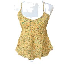 Perfect Little Tank For That Warmer Weather. Great Material Never Shrinks Great Color For Any Outfit Jeans Or Shorts New With Tags. Spring Beach Tops With Built-in Bra, Casual Tops With Built-in Bra For Beach Season, Beachwear Tops With Spaghetti Straps And Built-in Bra, Fitted Floral Print Tank Top For Beach Season, Chic Floral Print Tank Top For Beach, Yellow Summer Top With Built-in Bra, Summer Beach Fitted Camisole, Spring Beachwear Camisole Tops, Beachwear Camisole Tops For Spring