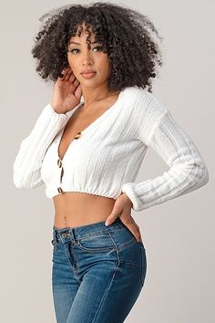 Be cute and flirty in this soft Ivory Chanel sweater cardigan crop top. ❤ Model is wearing a size Small White Cropped Crop Top For Fall, Knit Crop Top For Day Out In Fall, White Soft Knit Cropped Sweater, Trendy White Cropped Cardigan, White Cropped Knit Cardigan, White Crop Top For Fall Day Out, Trendy Winter Soft Knit Crop Top, Spring Soft Knit Cropped Top, Trendy White Crop Top For Fall