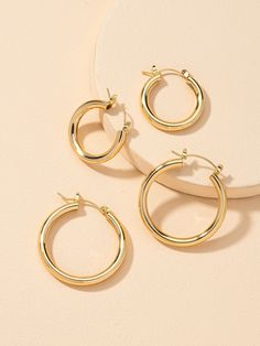 Gender: Women Metal Color: Gold Material: Metal Color: Gold Type: Hoop Quantity: 4 pcs Style: Glamorous IN Eardrop Height Eardrop Width 1-1.4 1-1.4 This data was obtained from manually measuring the product, it may be off by 1-2 CM. Simple Hoop Earrings, Jewelry Photography, Girly Jewelry, Gold Chain Necklace, Elegant Earrings, Link Necklace, Gold Plated Jewelry, Cute Jewelry, Free Jewelry