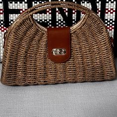 Gorgeous Wicker Bag Classic Summer Satchel Shoulder Bag, Classic Satchel Shoulder Bag For Summer, Classic Summer Bags, Classic Summer Satchel Bag, Brown Bags With Gold-tone Hardware For Summer, Classic Rectangular Vacation Bag, Classic Summer Vacation Bags, Vintage Summer Shoulder Bag With Detachable Strap, Classic Brown Shoulder Bag For Summer