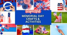 a collage of photos with the words memorial day crafts and activities