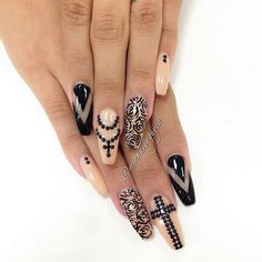 Rosary Nails, Black And White Nail, Cross Nails, Hair Skin Nails, Chic Nails