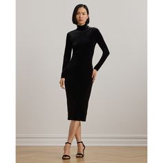 Plush velvet brings a beautiful sheen and soft hand feel to this turtleneck dress which is cut for a sheath silhouette and features “LRL”-engraved buttons at the shoulder. Velvet Turtleneck, Turtleneck Dress, Turtle Neck Dress, Soft Hands, Soft Hand, Dress Outfits, Turtle Neck, Ralph Lauren, Bring It On