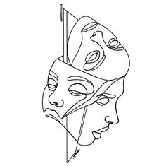 two masks with faces drawn in one line