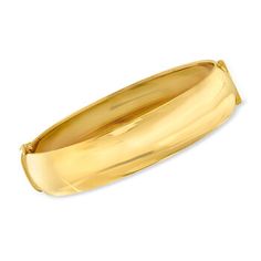 Ross-Simons - Italian 14kt Yellow Gold Bangle Bracelet. 7". Your new go-to bangle bracelet is here! Crafted of 14kt yellow gold, this bracelet is perfect for stacking with others or simply wearing on its own. Made in Italy. 1/2" wide. Figure 8 safety. Box clasp, 14kt gold bangle bracelet. Classic 14k Gold Hinged Bracelet, Classic Hinged 14k Gold Bracelet, Classic Gold Hinged Cuff Bracelet, Classic Hinged Yellow Gold Bangle, Classic Gold Hinged Bangle, Hinged 14k Gold Bracelet, Yellow Gold Hinged Cuff Bracelet, Hinged Yellow Gold Cuff Bracelet Bangle, Yellow Gold Hinged Cuff Bangle