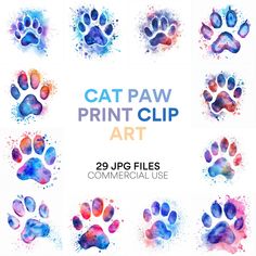 watercolor cat paw prints clip art