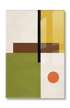 an abstract painting with orange, green and brown colors on white paper in square format