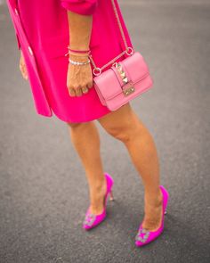 Visit here to see this all pink outfit idea on Mlle Jules Blog! If you are looking for a fuschia dress outfit for a party, then this is the blog post for you. Get inspired to wear a super fun and classy fuschia dress outfit before fall comes around. There is nothing better than wearing a hot pink blazer as a dress or over a summer shorts set. Be sure to shop these amazing hot pink clothes before it gets too cold to wear. Best hot pink clothes cute outfits. #pink #outfits #style