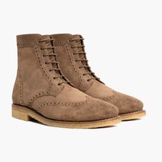 Sophisticated Men's Designer Wingtip Lace-Up Boot in Rich Brown 'Caramel' Suede. Handcrafted with Goodyear Welt Construction Using the Highest Quality Materials. Shop Now For Free Shipping & Returns! Mens Wingtip Boots, Thursday Boot Company, Wingtip Boots, Thursday Boots, Mens Ankle Boots, Boot Companies, Mens Attire, Goodyear Welt, Men's Boots