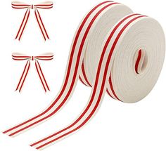 red and white striped ribbon with matching bows