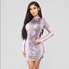 Metallic Snake Print Dress Purple High Neck Long Sleeve 94 %Polyester 6%Spandex Purple Stretch Mini Dress, Purple Bodycon Dress For Club, Trendy Purple Stretch Mini Dress, Purple Long Sleeve Bodycon Dress For Club, Long Sleeve Purple Bodycon Dress For Club, Long Sleeve Purple Dresses For Night Out, Purple Stretch Dress For Club, Purple Long Sleeve Mini Dress For Club, Purple Bodycon Dress For Fall Parties