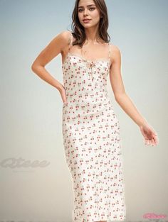 Qteee - Elegant Japanese-style Lace Floral Chiffon Strawberry Printed Sleek Spaghetti Strap Dress Casual Fitted Floral Print Slip Dress, Summer Printed Slip Dress With Spaghetti Straps, Feminine Cami Slip Dress For Spring, Casual Floral Print Slip Dress For Summer, Casual Summer Floral Print Slip Dress, Casual Summer Slip Dress With Floral Print, Chic Printed Slip Dress For Summer, Spring Printed Slip Dress With Spaghetti Straps, Chic Printed Slip Dress With Spaghetti Straps