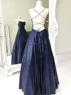 Silhouette:?A Line Waist: Natural Sleeve Length: Sleeveless Shown Color:?Navy Blue Built-In Bra: Yes Midnight Blue Prom Dresses, Blue Long Prom Dresses, Xv Dresses, Sparkly Gown, Winter Bridesmaid Dresses, Sweet 17, Navy Blue Prom Dresses, Sparkly Prom Dresses, Grad Ideas