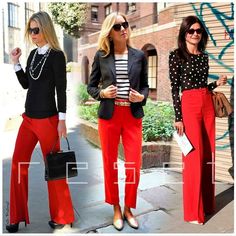 Red Slacks Work Outfit, Wide Leg Red Pants Outfit, Red Trousers Outfit Casual, Red Pants Outfit Aesthetic, Red Pants Outfit Work, Red Trousers Outfit Classy, Red Pants Outfits, Red Trousers Outfit, Red Jeans Outfit