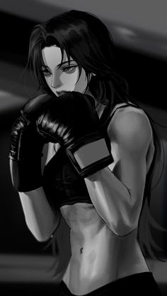 a drawing of a woman wearing boxing gloves