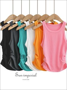 Fabric Type:JERSEY Material:Rayon Material:Spandex Style:High Street Clothing Length:Short Origin:CN(Origin) Decoration:NONE Gender:WOMEN Pattern Type:Solid Age:Ages 18-35 Years Old Tops Type:Tank Tops Item Type:Tops 95% Rayon, 5% Spandex Size Table S : Bust 65cm+(25.6"+) Length 40cm(15.7") M : Bust 69cm+(27.2"+) Length 41cm(16.1") The size be measured by ourselves, error 1-3cm Ribbed Tops For Gym In Summer, Stretch Summer Tops For Workout, Summer Workout Stretch Tops, Ruched Stretch Tank Top, Summer Workout Ribbed Tops, Stretch Ribbed Summer Top, Solid Summer Stretch Tops, Summer Stretch Ribbed Top, Summer High Stretch Ruched Tops