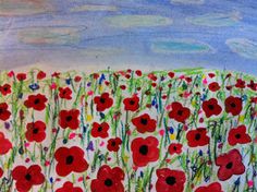 a painting of red poppies in a field