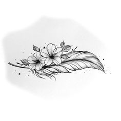 a black and white drawing of flowers with leaves on the bottom half of their arm