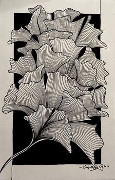 a black and white drawing of flowers