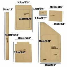 various sizes and shapes of paper with measurements for each piece, including the bottom half