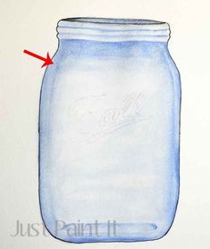 a drawing of a mason jar with red arrow pointing to it