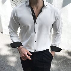 Season:Summer,Winter,Spring; Fabric:Cotton; Sleeve Length:Long Sleeve; Look After Me:Machine wash,Wash separately,Washable; Gender:Men's; Style:Fashion,Smart Casual,Comfortable,Breathable,Business,Basic; Elasticity:Inelastic; Tops Type:Dress Shirt,Button Up Shirt,Collared Shirt; Occasion:Wedding,Back to Office,Beach,Work,Daily,Holiday,Street,Valentine's Day; Fit Type:Slim; Pattern:Plain,Solid Colored; Design:Patchwork; Neckline:Classic Collar,Collar; Front page:FF; Bust:; Length:; Shoulder Width Long Sleeve Dress Shirt With Buttons For Summer, Long Sleeve Dress Shirt For Summer, Summer Long Sleeve Dress Shirt With Button Closure, Formal Winter Shirt With Button Closure, Winter Formal Shirt With Button Closure, White Shirt With Button Closure For Winter, Fitted Long Sleeve Dress Shirt With Buttons, Winter Fitted Shirt With Spread Collar, Fitted Winter Shirt With Spread Collar