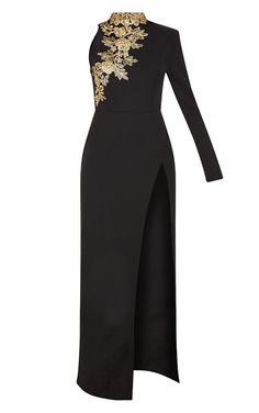 Get this season's hottest look in this head-turning maxi dress. Featuring a black material, high neck, one shoulder design with shoulder padding, extreme side split with gold embroidered detailing, style with strappy heels to complete the look.Length approx 154cm/60.5" (Based on a sample size UK 6)Model wears size UK 6/ EU 34/ AUS 6/ US 2Model Height - 5ft 9" One Shoulder Maxi Dress With Side Slits For Evening, One Shoulder Evening Maxi Dress With Side Slits, Evening One Shoulder Maxi Dress With Side Slits, Evening One-shoulder Maxi Dress With Side Slits, One Shoulder Floor-length Dress For Night Out, Floor-length One-shoulder Dress With Side Slits For Night Out, Chic Floor-length One Shoulder Dress For Night Out, Black One-shoulder Dress With Side Slits For Night Out, One-sleeve Evening Maxi Dress