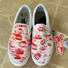 Brand New And Never Worn. Red Slip-on Sneakers For Spring, White Vans Sneakers For Summer, Red Vans Sneakers For Spring, Spring Slip-on Sneakers With Red Sole, White Slip-on Vans Sneakers, Vans Limited Edition, Vans Red, Shoes Vans, Women's Vans