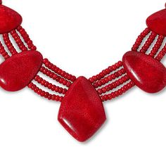 Jay King Sterling Silver Red Coral 18" Necklace Treat yourself to the bold color and creative design of this Indonesian red coral necklace from Jay King. This gorgeous, handcrafted piece is sure to get you noticed every time you wear it!       Approx. 18"L x 5/16"W with 2-3/4" extender     Drop approx. 1-3/4"L x 1-3/16"W     Stamped .925     Hook closure     Red coral necklace drape has five freeform coral stations connected via four strands of rondelle-shaped beads     Single strand of rondelle-shaped beads strung in slight graduated profile complete necklace   Stone Information       All sizes and weights approximate     Stabilized Compressed Color-Enhanced Red Coral - Freeform (31x45mm, 24x22mm), pear (23x35mm), rondelle (4x2mm to 8x5mm); harvested in Indonesia Adjustable Red Coral Necklaces, Red Bib Necklace As Gift, Red Coral Necklace, Necklace Stone, Color Bands, Coral Necklace, Beading Wire, Brand Me, Bead Stringing