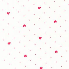 red hearts are scattered on a white background with tiny dots in the shape of hearts