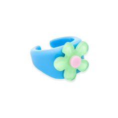 Size 8.5 (Diameter 18.5mm). Please note that it is not adjustable. This unique light blue signet ring with an acrylic daisy flower on top is made out of resin. It's such a fun piece that will add a touch of colour into your outfit. Perfect for wearing it on your heart or point finger. It is available in two colours: pink and mint, choose the one you like the most. It is so lightweight that you can wear it everyday either alone or alongside other of your favorite rings. Plastic jewellery with vib Trendy Blue Flower Shaped Jewelry, Adjustable Blue Flower Ring, Trendy Handmade Blue Rings, Trendy Handmade Blue Ring, Adjustable Blue Flower Ring For Gifting, Adjustable Blue Flower Ring Gift, Trendy Flower Shaped Rings For Gifts, Trendy Adjustable Flower Ring, Funky Ring