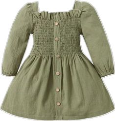 Spring Dresses For Playdate, Cotton Button-up Solid Color Dresses, Cute Buttoned Fall Dresses, Cute Button Dresses For Fall, Cute Fall Dresses With Buttons, Spring Dresses With Buttons For Playdate, Spring Playdate Dresses With Buttons, Cute Button-up Spring Dresses, Solid Color Long Sleeve Dress For Dress-up