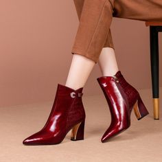 As low as $74.00 Fall Low Heel Faux Leather Heeled Boots, Fall Low Heeled Boots In Faux Leather, Fall Low Heel Faux Leather Boots, Fall Faux Leather Low Heeled Boots, Formal Fall Boots With Ankle Strap, Formal Fall Ankle Strap Boots, Burgundy Pointed Toe Heeled Boots For Fall, Leather Heeled Boots With Ankle Strap For Fall, Fall Burgundy Pointed Toe Heeled Boots